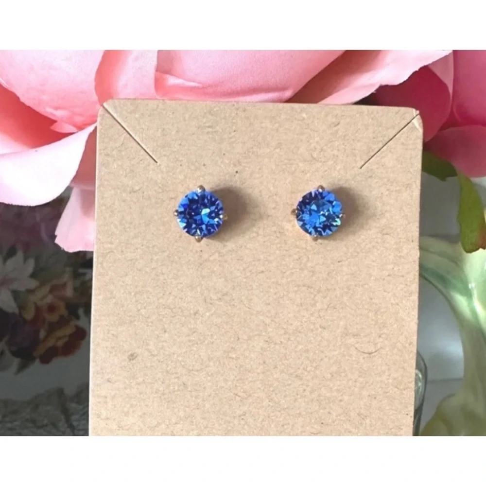 Large dark blue rhinestone stud earrings